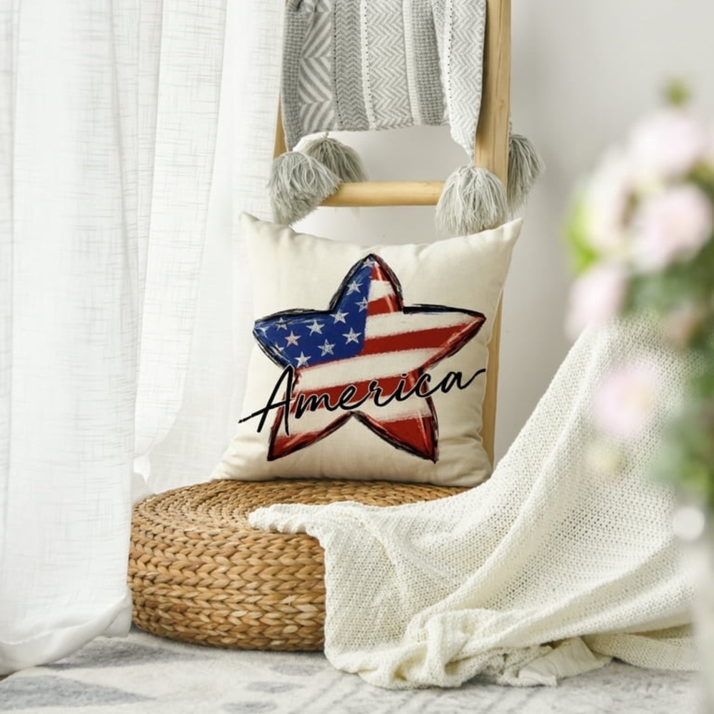 American Flag Star Patriotic Throw Pillow Cover for 4th of July Independence Day - Picture 15 of 16
